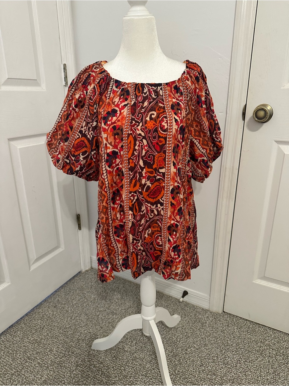 NWT Umgee Orange Multi Paisley Peasant Blouse